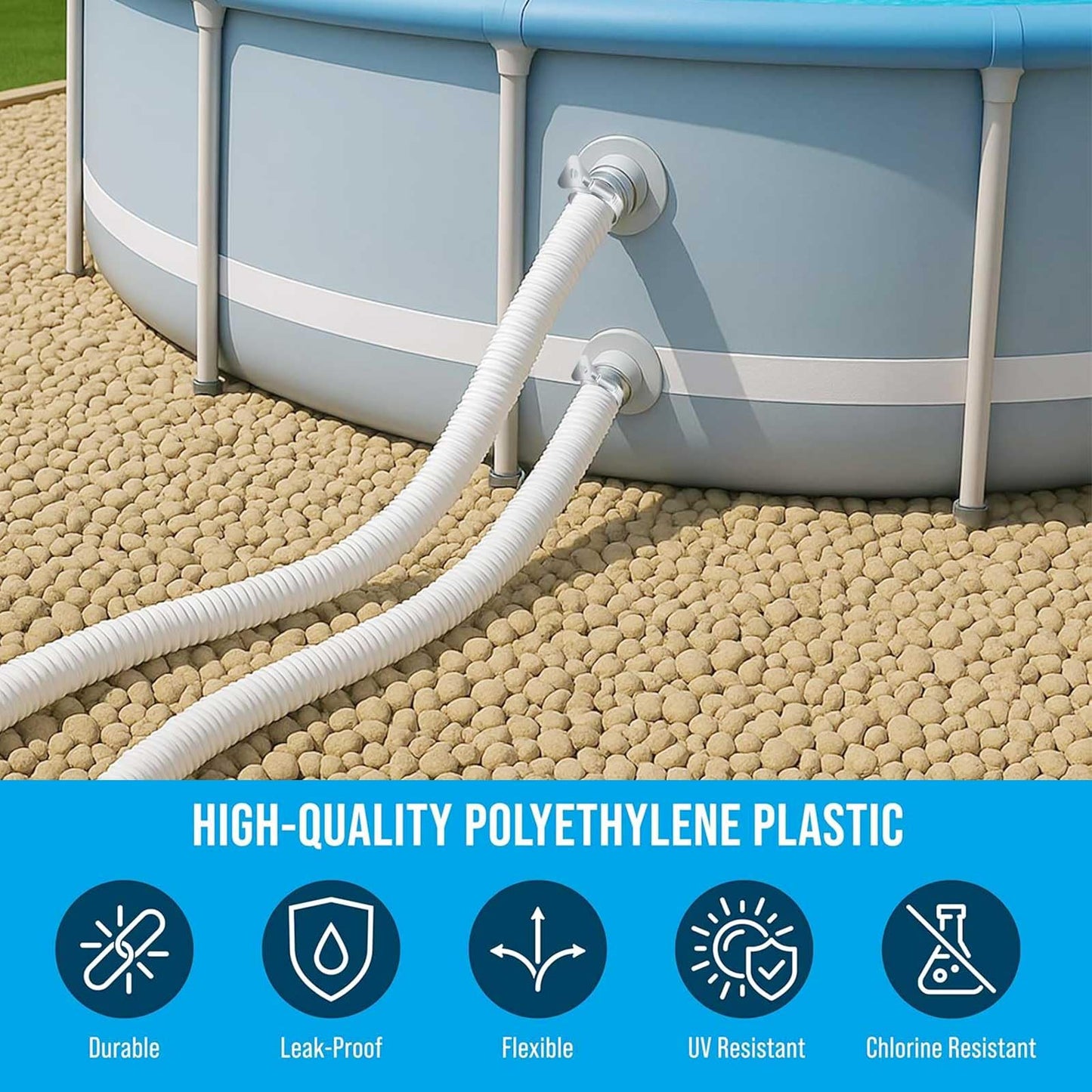 1-1/4" Pool Hoses Kit Replacement for Above Ground Pools – 1.25" Pool Filter Pump Hose with Hose Holders & Clamps Compatible with Intex Pool Filter Pump 607, 637 (White -2 Pack)