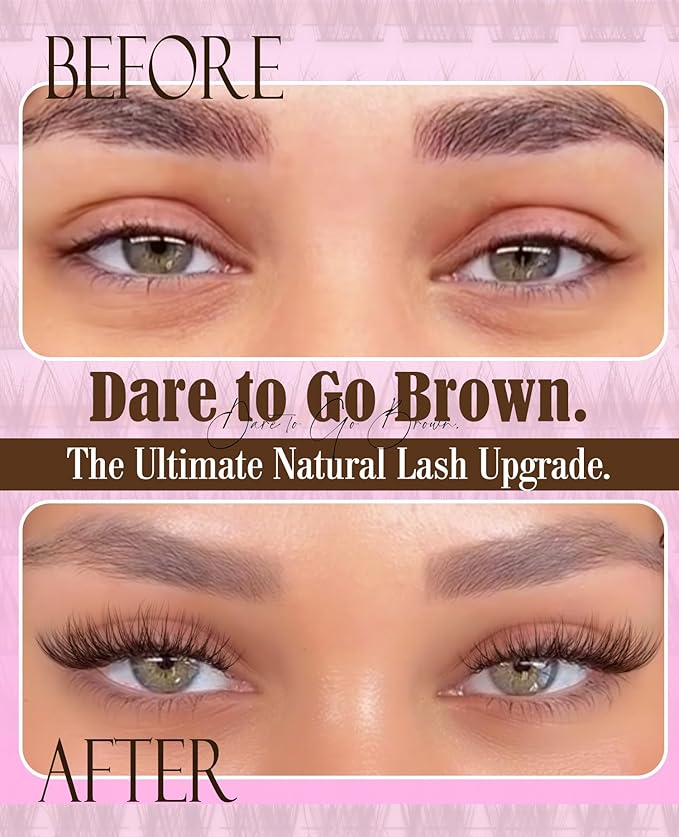 Cluster Lashes Brown Eyelash Clusters Natural Individual Lashes Extensions Fluffy Lash Clusters Wispy Cluster Eyelash Extensions DIY Lash at Home Easy to Apply Dark Brown Lashes (10-16MM, CC-Curly)