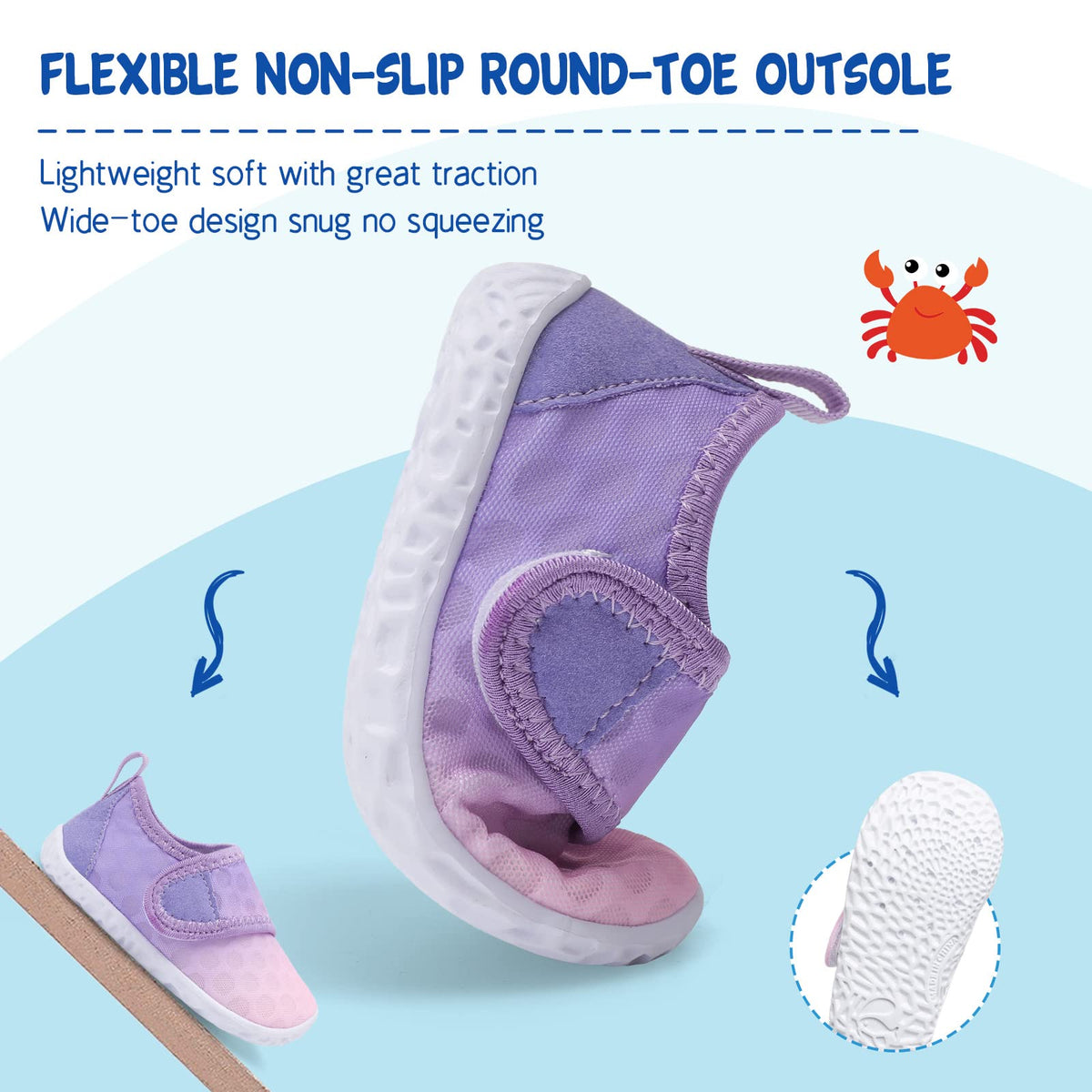 LeIsfIt Kids Water Shoes Toddler Girls Boys Swim Shoes Outdoor Quick-Dry Breathable Aqua Socks for Beach Pool Surf, Gradient Purple, 13 Little Kid