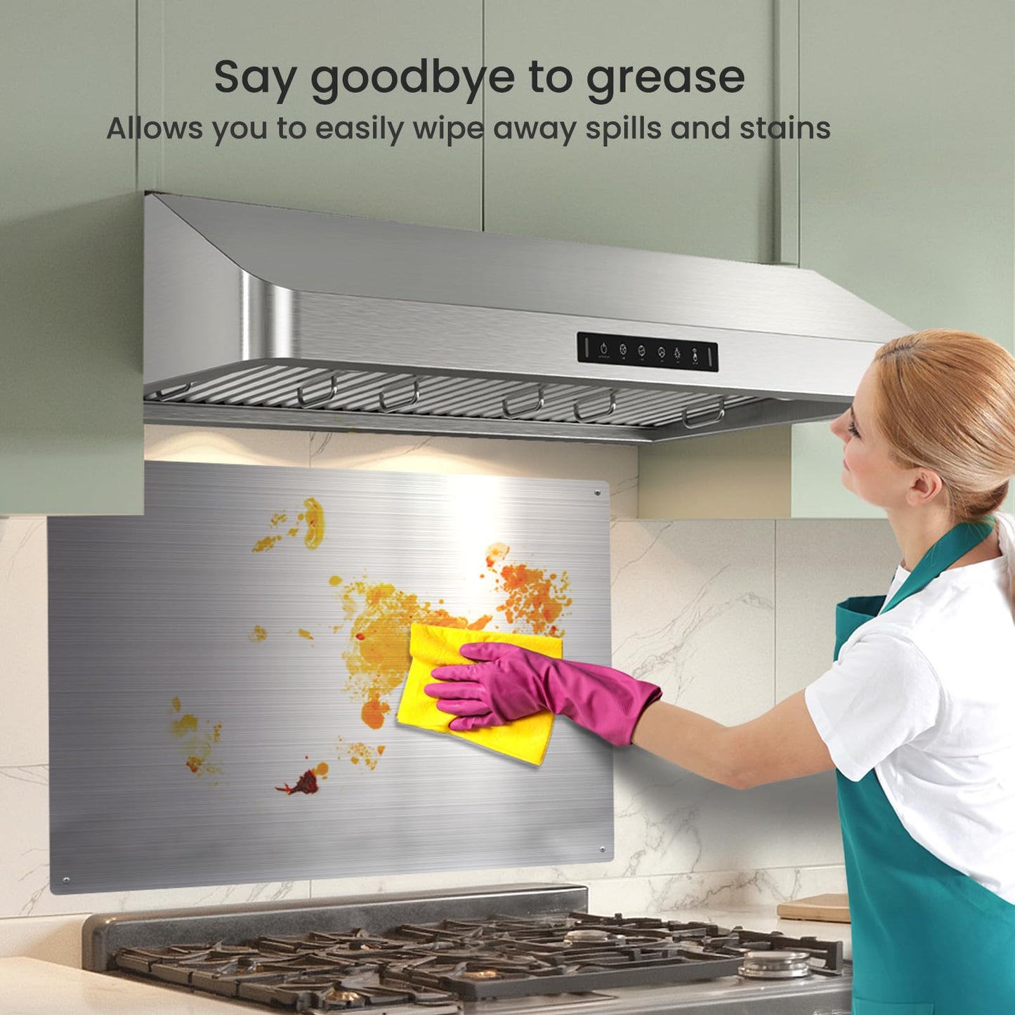 Kitchen Wall Shield – 24x30 Inch Stainless Steel Stove Backsplash for Easy Setup, Stove Backsplash Protector for Wall, Pre-Drilled Holes, Easy Clean