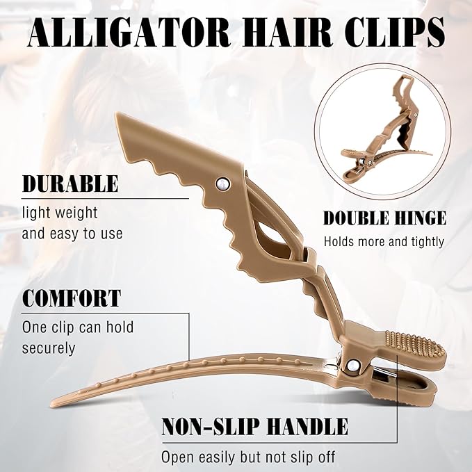 Havawish 12 Pcs Alligator Clips for Hair Styling Matte Alligator Crocodile Clips for Women Hair Sectioning(Black White Pink Brown)