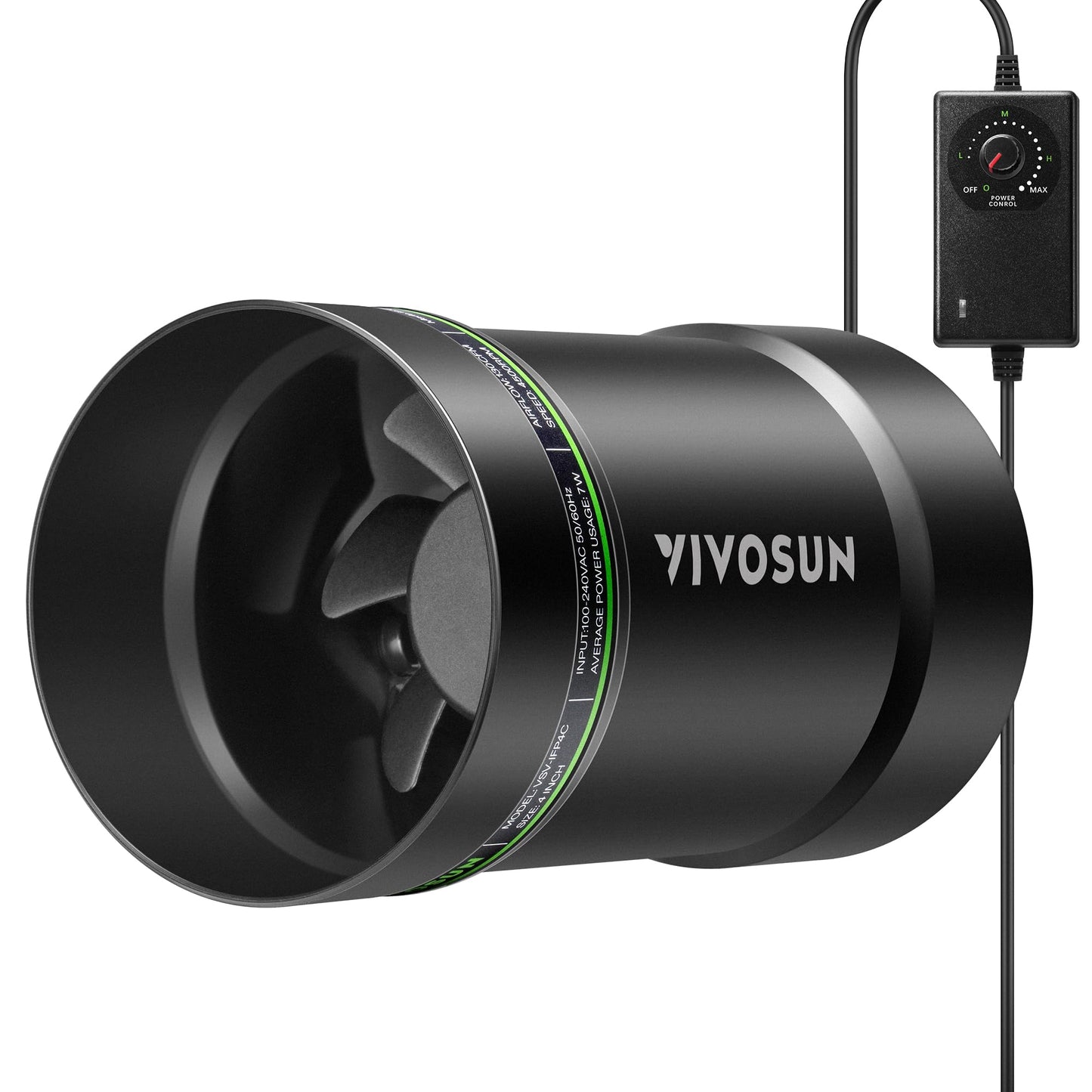 VIVOSUN 4" Inline Exhaust Fan & Speed Controller, Low Noise Workshop 130 CFM Duct Fan for HVAC Ventilation, Vent Booster Fan in Grow Tents, Basements, Bathrooms, Kitchens, Attics and 3D Printer