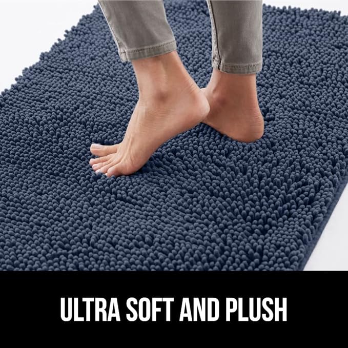 GORILLA GRIP SoakSTOPPER Dog Door Mat, Machine Washable Rug Absorbent Doormat Captures Moisture Mud Dirt, Quick Dry Soft Chenille Entryway Rugs Indoor Entrance Mats for Dog Paws, 24x17 Navy Blue