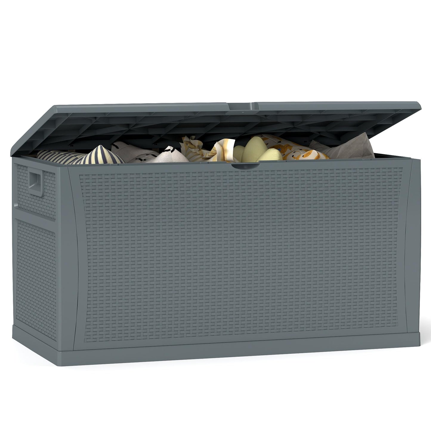ZYJOYY 100 Gallon Resin Deck Box Waterproof Outdoor Storage Box and Patio Furniture Side Table for Pool Accessories, Gardening Tools, Outdoor Indoor Cushions, Lockable, UV Resistant