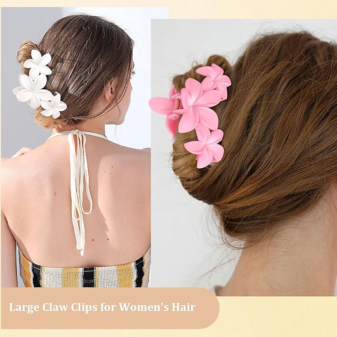 Ondder 4 Pcs Flower Large Matte Non-Slip Claw Hair Clips for Women and Girls - Thick Hair Strong Hold Jaw Clips and Accessories