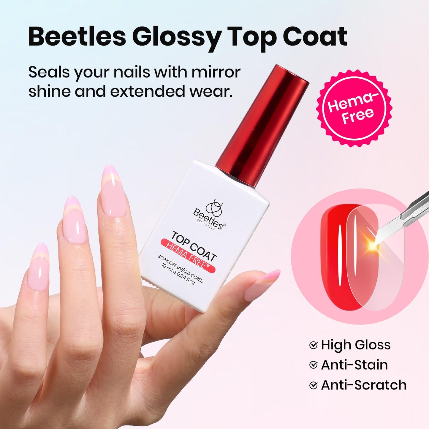 Beetles 10ml Blooming Gel & Base Top Coat HEMA Free, 3PCS Fast Blooming Effect Long Lasting No Wipe Soak Off Low-Sensitivity Safe Formula for UV LED Nail Art Gifts for Women