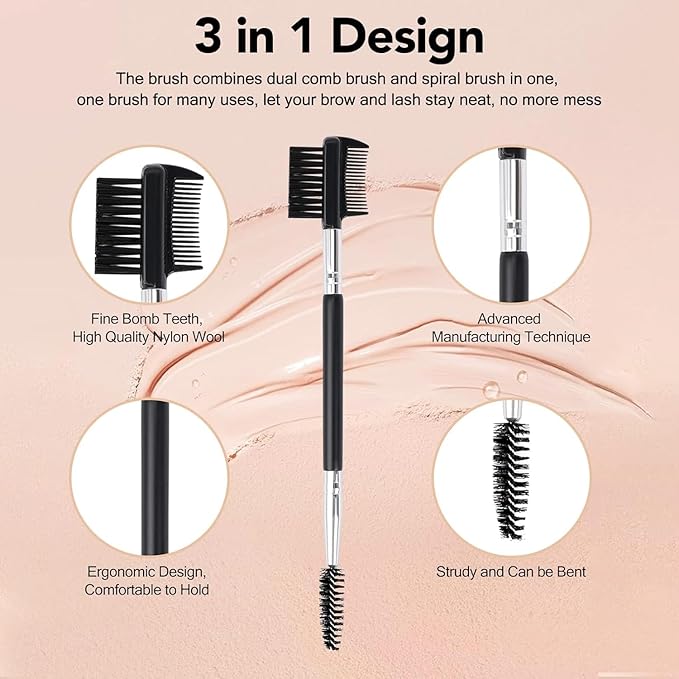2pcs Eyebrow Eyelash Shaper Eyebrow Brush Comb Double Head Brush Makeup Grooming Tool Cosmetic with 3 Different Spoolie Brushes for Separating Lashes, Eliminating Mascara Clumps, Grooming Brows