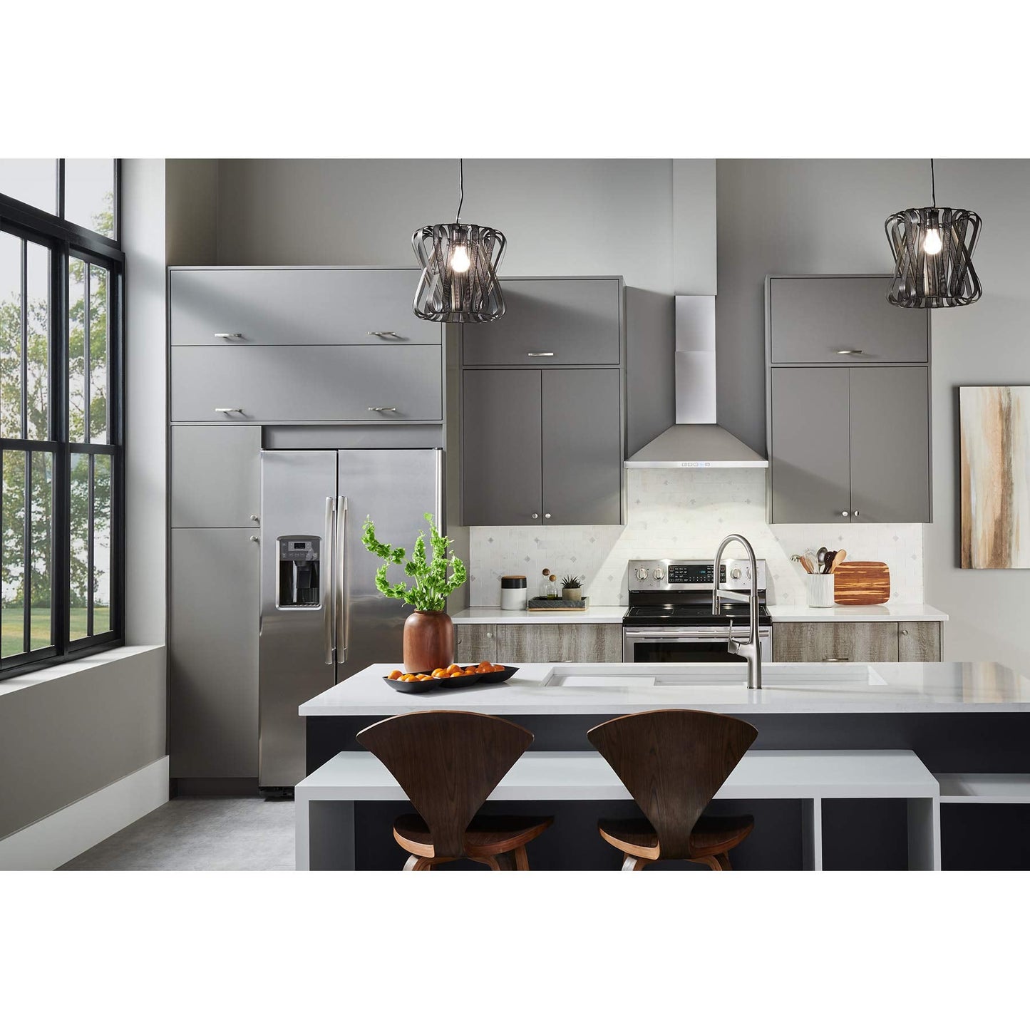 Broan-NuTone 24" Pyramidal Chimney Range Hood with LED Lighting, Convertible Wall-Mount Kitchen Chimney Vent Hood, 450 Max CFM, Stainless Steel
