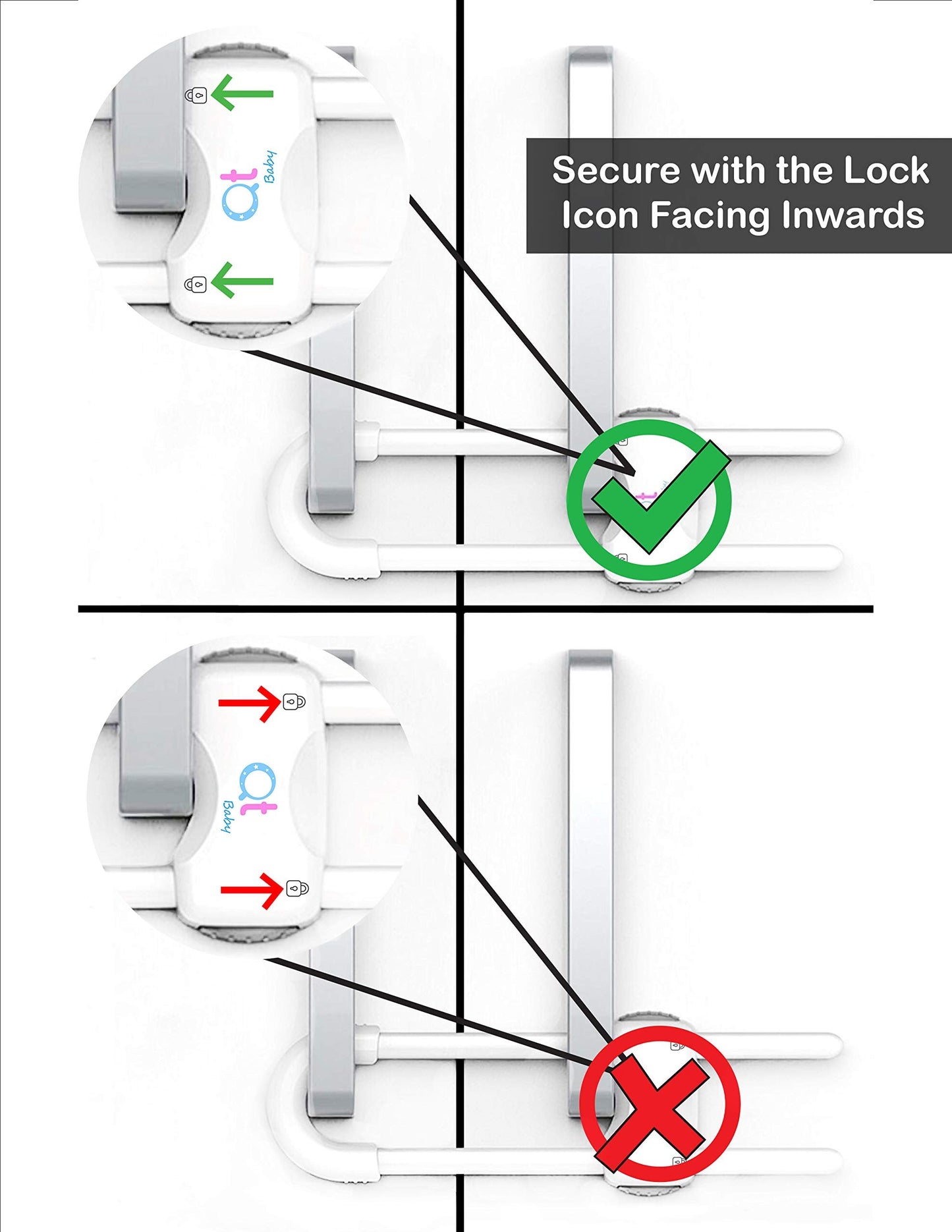 QT BABY Baby Proofing Cabinet Locks | Adjustable U Shaped Baby Safety Latches for Drawers, Fridge, Closet |Modern Baby Proofing Cabinet Lock with Extra Secure Lock Buttons (Pack of 8)