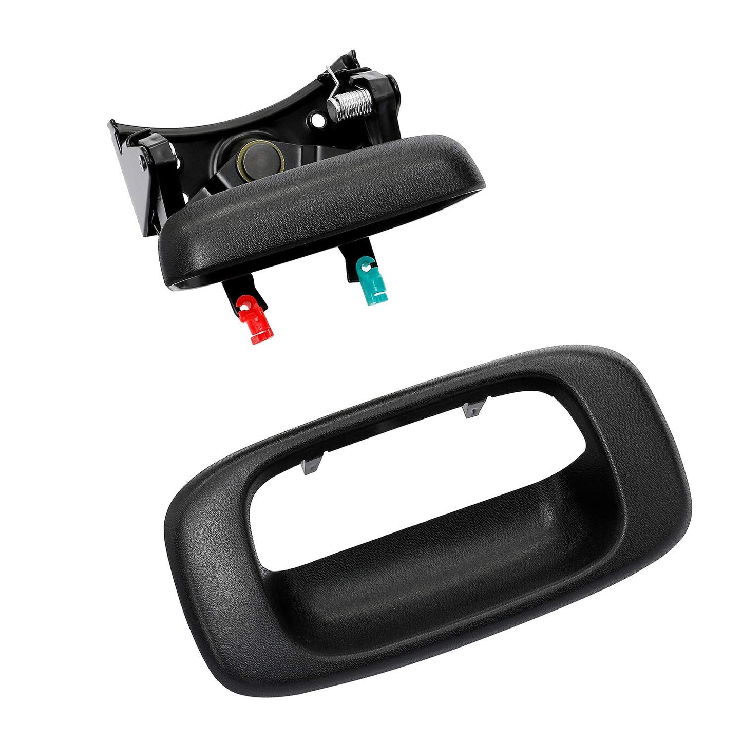Gledewen Tailgate Handle Latch and Bezel Trim with Rod Clips | for 1999-2007 Chevy Silverado GMC Sierra 1500 2500 3500 | Replaces# 15997911, 15228539, 15228541, 15228540
