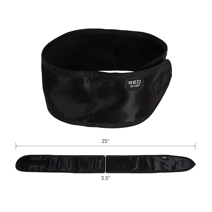 Red by Kiss Spa Headband for Washing Face, Adjustable Velcro Wrap Facial Makeup Hair Band Silky Satin Lining Terry Clothe for Shower Bath Washing Mask Sport Yoga (Black)