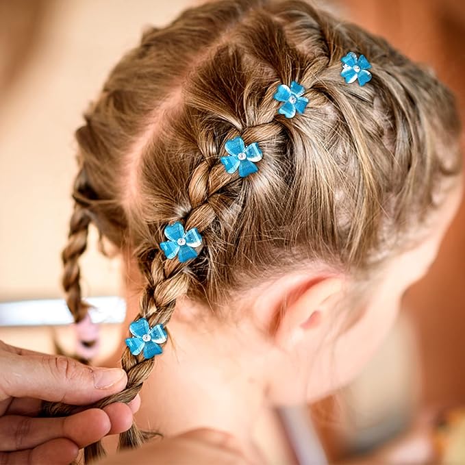 YISSION 20Pcs Mini Blue Flower Hair Clips with Rhinestone Cute Hair Pins Decorative Hair Clips Wedding Hair Barrettes Bridal Hair Accessories for Girls Women
