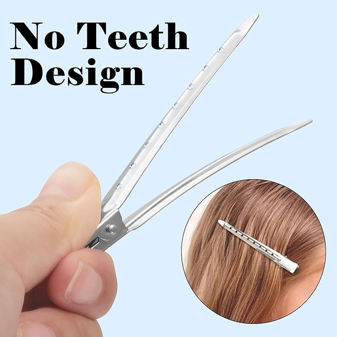 Gingbiss 24 Pcs Duck Billed Hair Clips for Styling Sectioning, 3.5 inch Metal Alligator Hair Clips for Women, Pin Curl Clips for Hair Roller,Salon,Bows DIY, Silver