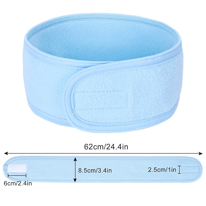 Whaline Spa Facial Headband Head Wrap Terry Cloth Headband 4 Counts Stretch Towel for Bath, Makeup and Sport (Light Blue)