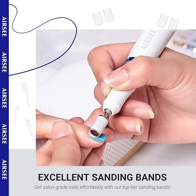 AIRSEE Sanding Bands for Electric Nail Drill 100 Piece Set 240 Grit Fine Acrylic File Attachments Professional 1 Sander Mandrel Bit Beauty Salon Accessories Manicure and Pedicure Finger Callus Zebra