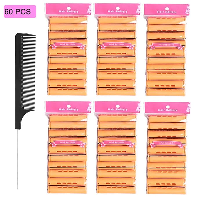 60pcs Perm Rods Set for Natural Hair Cold Wave Rods Hair Rollers for Women's Long Medium short Hair Curler Styling DIY Hairdressing ToolsÃ¯Â¼ÂOrangeÃ¯Â¼Â