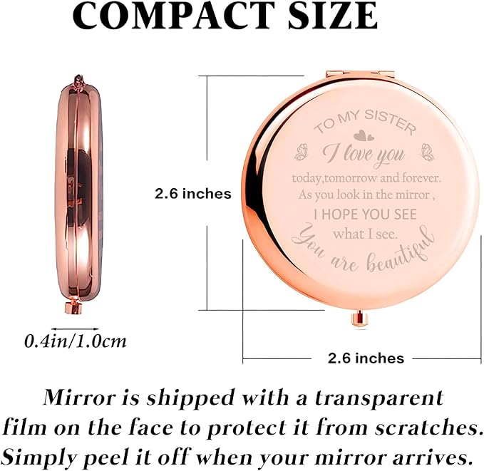 Sister Birthday Gifts Compact Mirror, Sisters Gifts from Sister, Birthday Gifts for Sister from Sister Brother Friend for Her