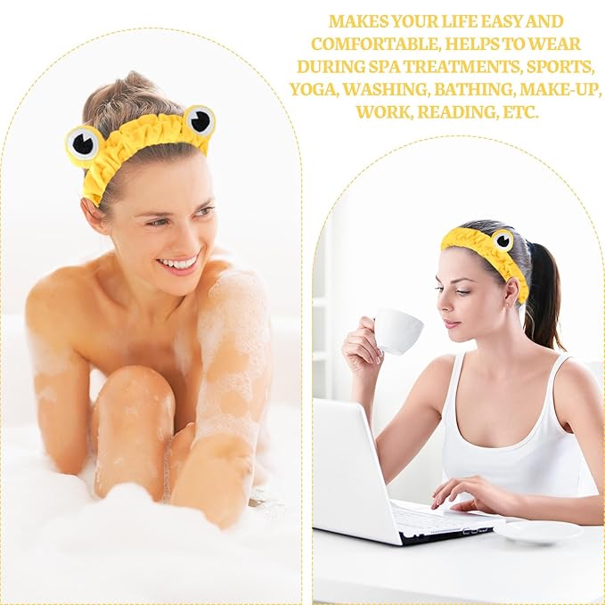 Jowmoy yellow Frog Eye Elastic Headband - Versatile for Spa, Skincare, Makeup, Face Wash, Fun Gift for Women (1 Pack)