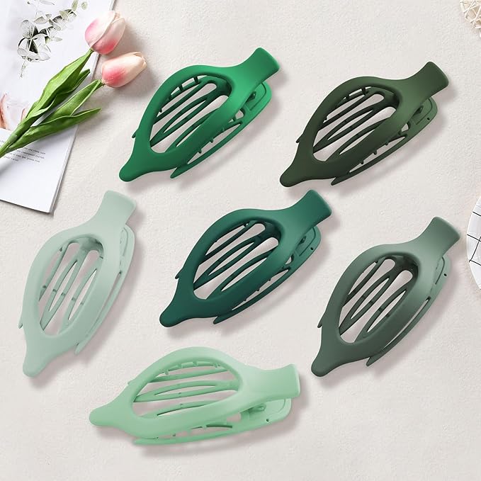 French Flat Hair Clips for Women - 6Pcs Flat Hair Claws for Thin Thick Hair Strong Hold No Slip Grip Hair Claw Clips for Women Girls (Matte Greens(L:4.6 IN, W:1.97IN))