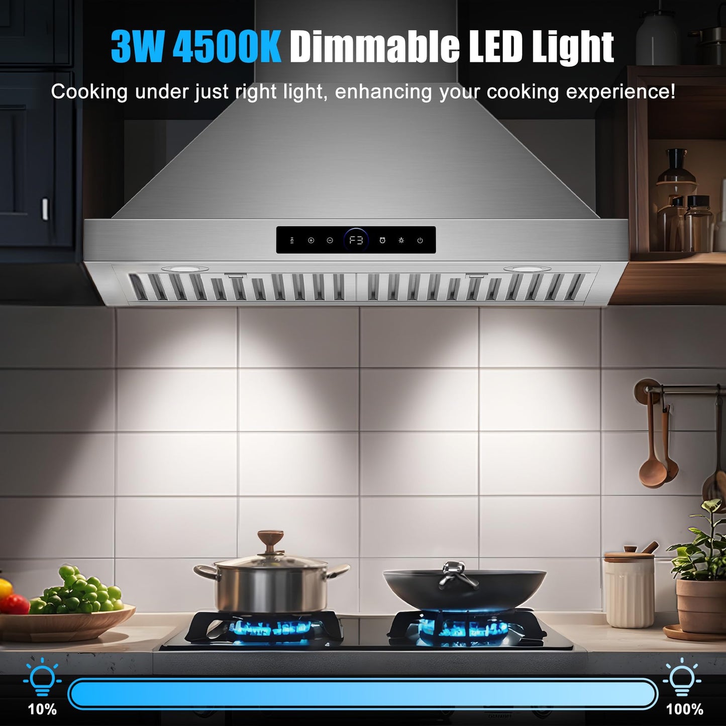 30 inch Range Hood Wall Mount, 1200 CFM with 4-Speed Gesture Sensing & Touch Control, Stainless Steel Ducted Kitchen Stove Vent Hoods with 2 LED Lights, Time Setting, Dishwasher-Safe Baffle Filters