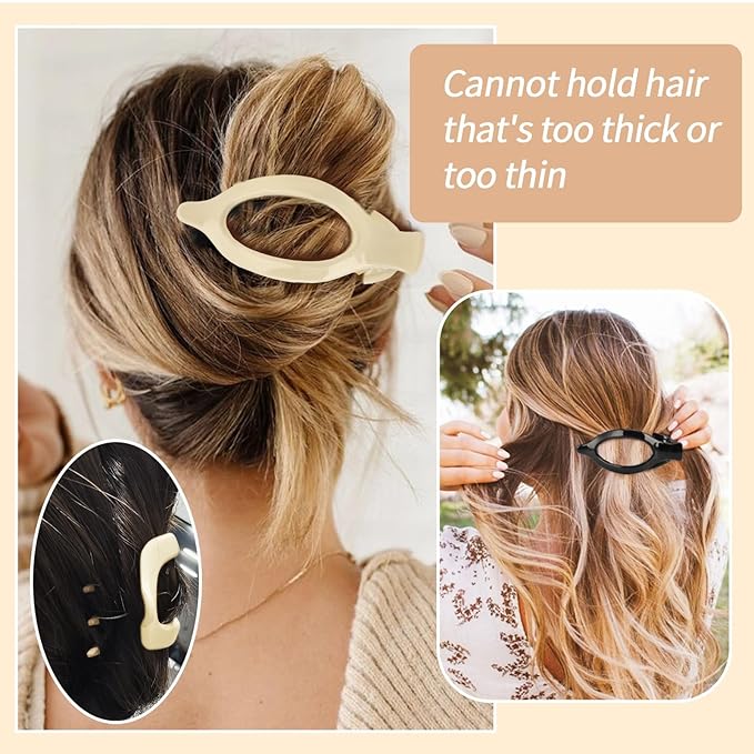 6 Packs Flat Claw Clips for Women, French Concord Flat Hair Clip, Matte Curved Hair Claws Clip, Lay Down Claws Clips, Durable Strong Hold Hair Clip (Amber)