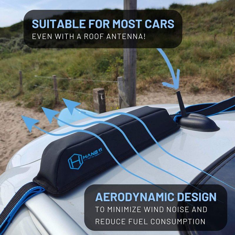 Hang 11 Surfboard Roof Rack - Soft Padded Surfboard Rack for Car, No-Scratch Buckles, Fits Most Vehicles Without Crossbars, Extra-Wide 1.5” Straps, Carries up to 3 Boards (Single / 3 Boards)