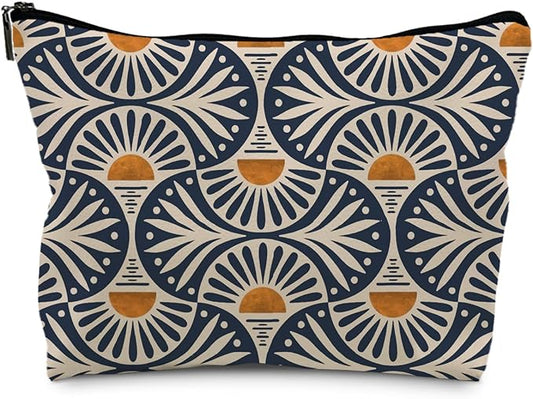 Boho Gifts for Women, Boho Orange Sunset Leaf Aesthetic Makeup Bag, Boho Makeup Bag for Women, Vintage Boho Sunrise Sunset Cosmetic Bags Toiletry Bag, Boho Beach Bag(PU)