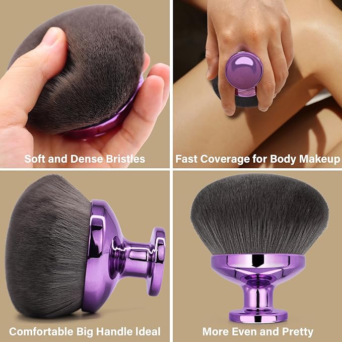 Extra Large Body Makeup Brush For Self Tanner, Leg Makeup &Bronzer Blend,4inch Wide-headed Kabuki Brush Provides More Even &Pretty Application, Sunscreen Face& Back Makeup Brush, Wet&Dry Use- Purple