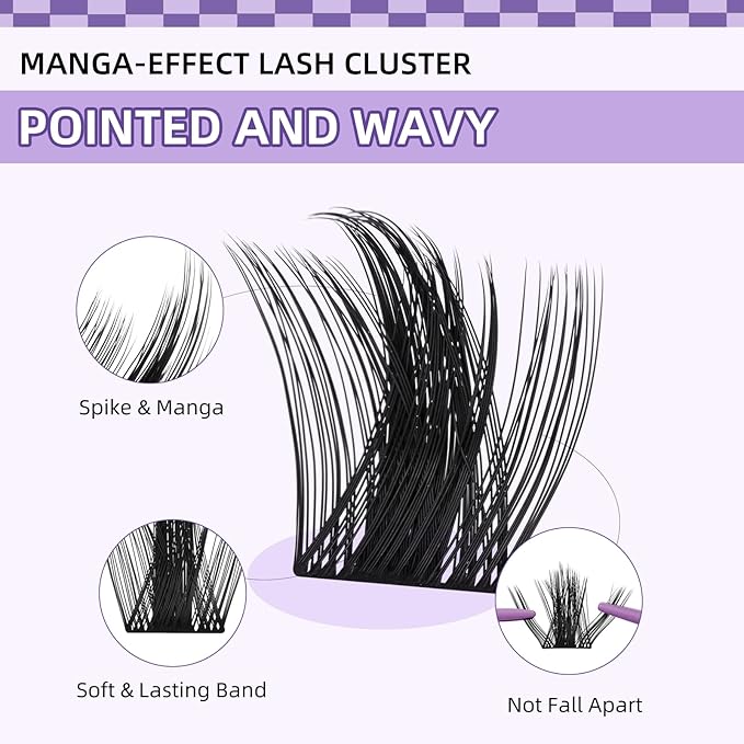 B&Q Manga Lashes Clusters Anime Lashes 8-18mm Mixed 120pcs Eyelash extension Manga Style Lash Feature Side Spike Cat Eye Eyelash Clusters Perfect Choice for Beginners at Home (Lash-Anime 01)