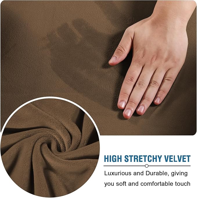 H.VERSAILTEX Real Velvet Plush 3 Piece Stretch Sofa Covers Couch Covers for 2 Cushion Couch Loveseat Covers Width Up to 72 Inch Feature Thick Soft Stay in Place (Medium Sofa, Bronze Brown)