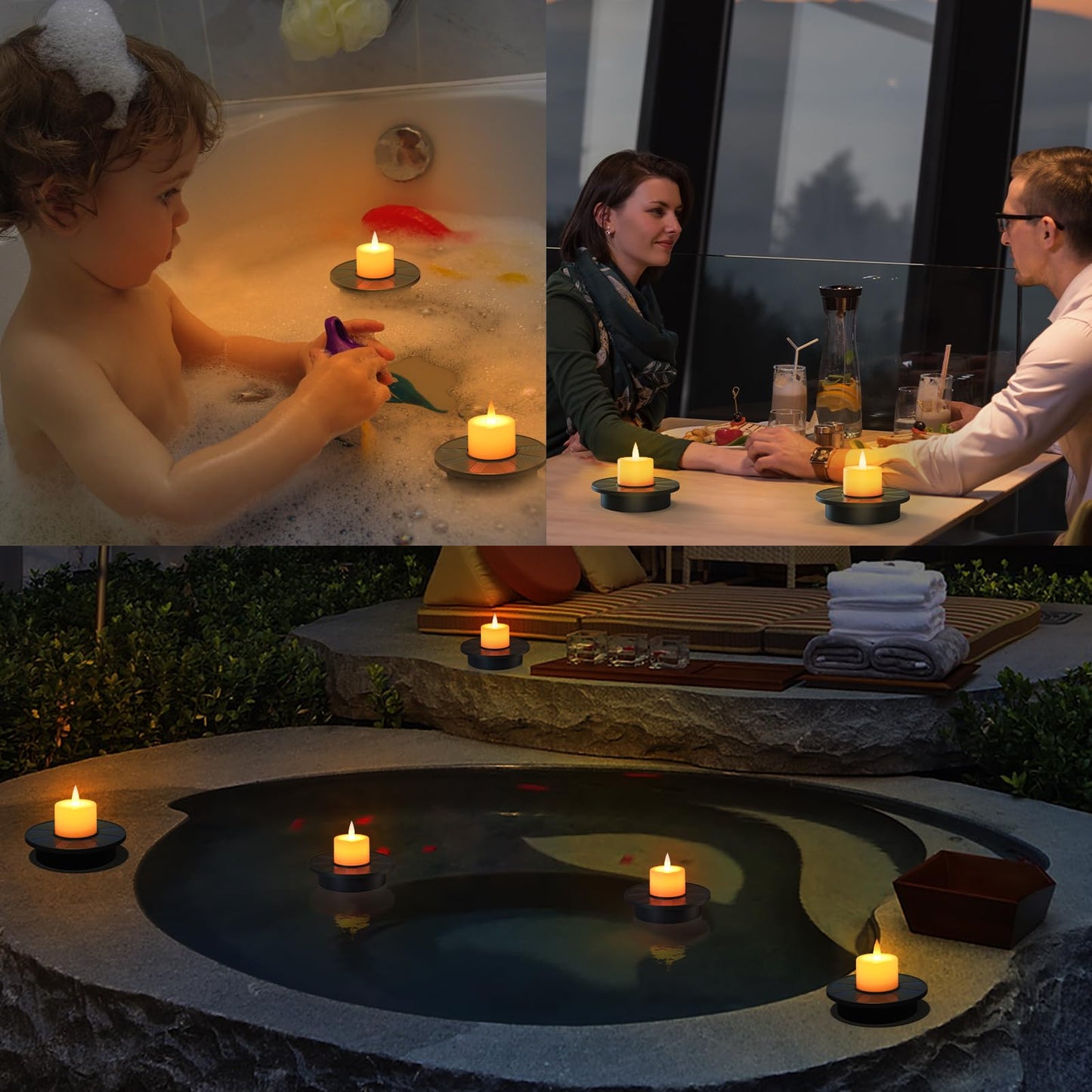 GGNOO Solar Floating Pool Lights, 5-Pack Solar-Powered Float Candles Lamps Tea Light for Pond Party Garden Backyard Outdoor Decor