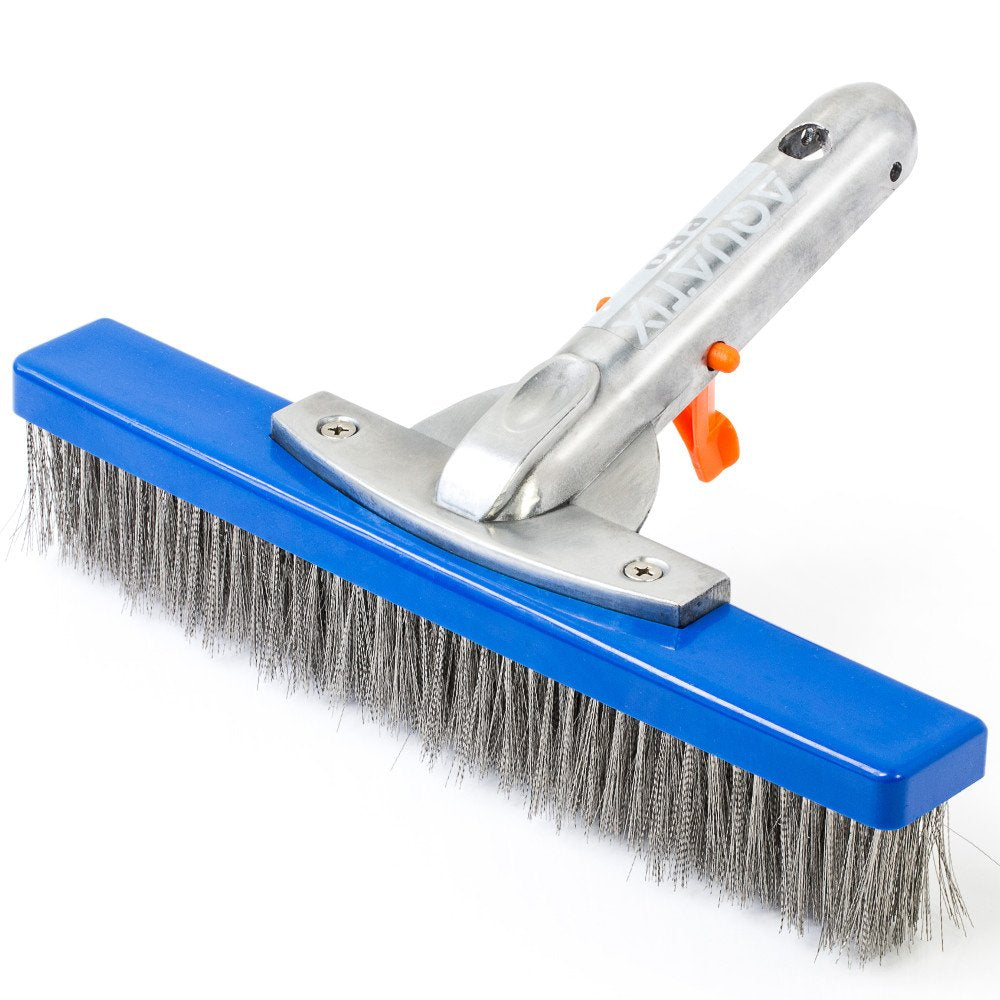 Aquatix Pro Heavy Duty Pool Brush, Durable 10" Swimming Pool Cleaner Brush Best for Tackling Stubborn Stains, Aluminium Handle & Stainless Steel Bristles, Suitable for Concrete & Gunite Pools.