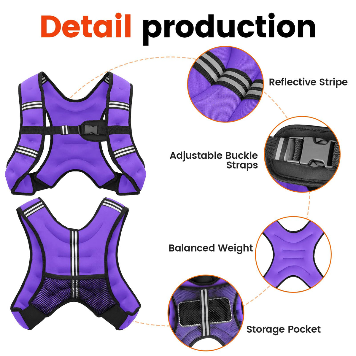 Poudee Weighted Vest, 8LB Weight Vest for Men Women, Body Weight Vests Adjustable with Reflective Stripe for Strength Training, Running, Training Workout, Jogging, Walking - 8LB, Purple