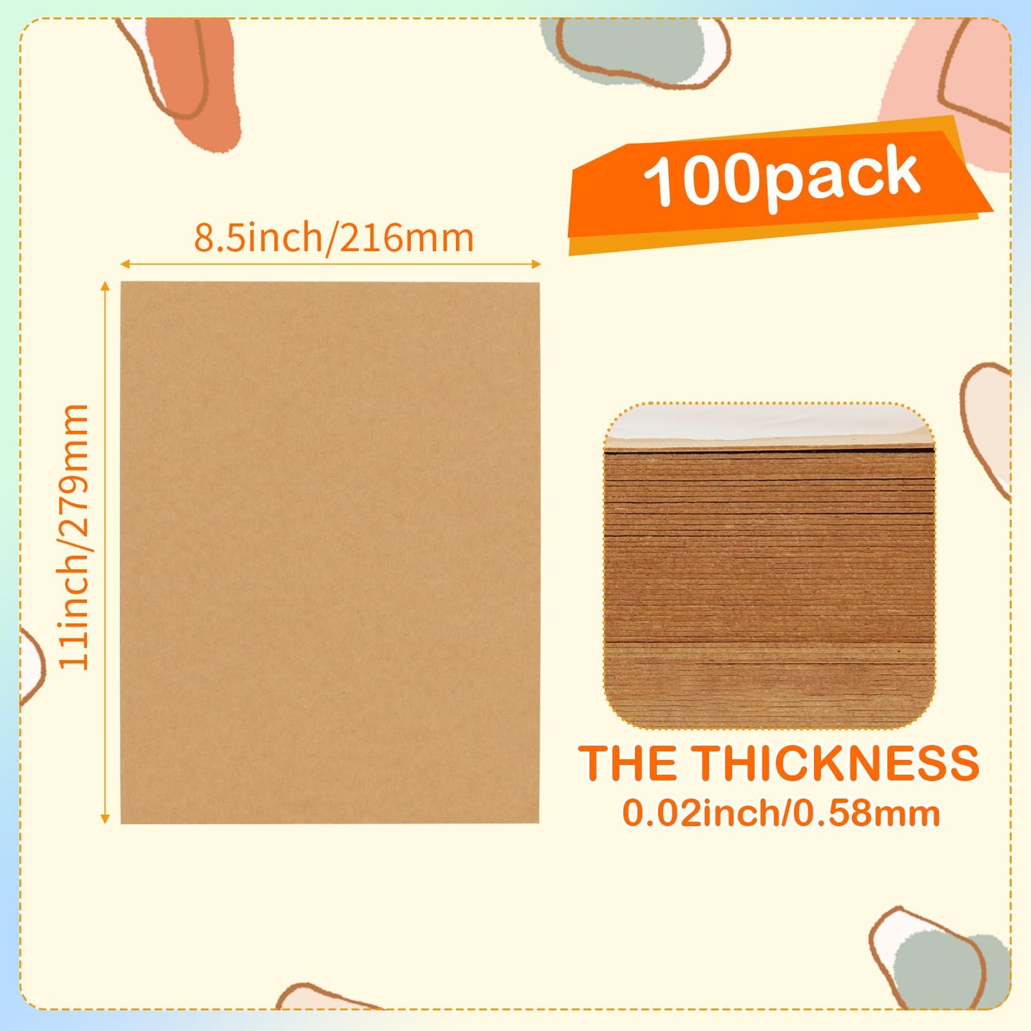 HORLIMER 100 Pack 8.5x11 Chipboard Sheets, Kraft Cardboard for Shipping, Scrapbooking, DIY Crafts