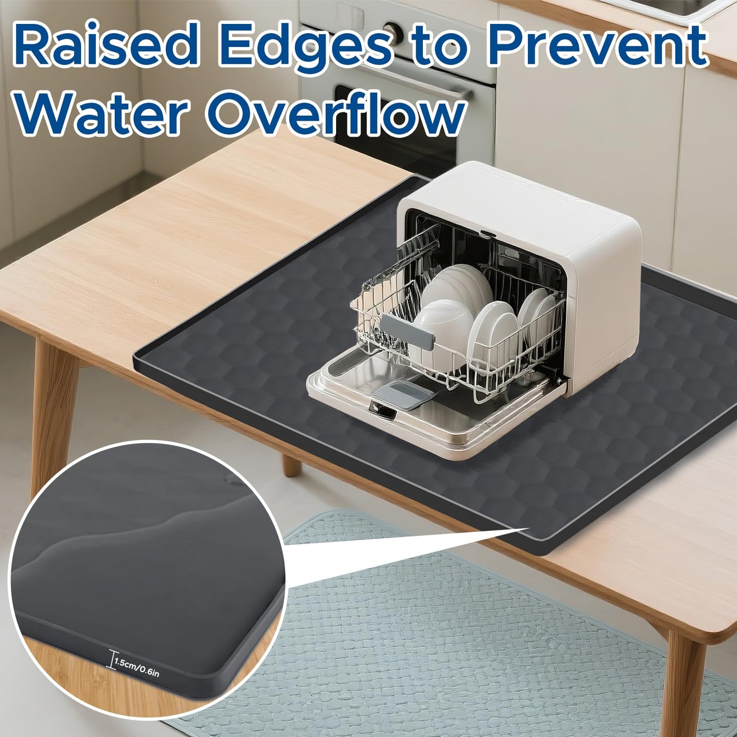 Dishwasher Drain Pan Mat,24''x20'' Dishwasher Drip Tray with Raised Edge,Non-Slip Silicone Dishwashers Drain Pan Floor Mat,Anti-Leakage Dish Washer Tray for Mini Dish Washers(