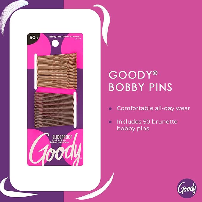 Goody SlideProof Bobby Pin, 50 Ct, Assorted Brunette Colors, Ouchless Bobby Pins for Hair Styling, Lock In Style, Comfortable, Pain-Free Accessories for Women & Men, All Hair Types
