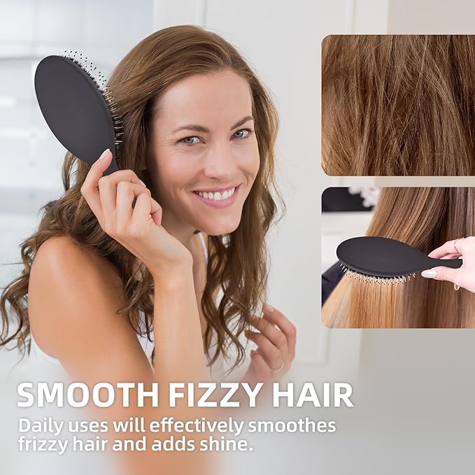Boar Bristles Hair Brush for Women and Men, Detangling Hair Brush for Smoothing Massage Add Shine, Nylon&Boar Bristles Detangler brush for Hair Healthy (1 Pack-Black)