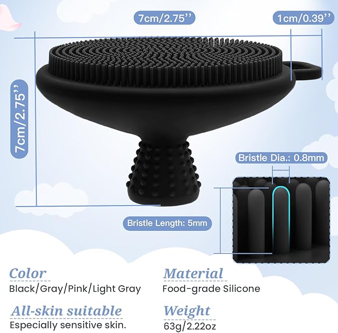 Silicone Face & Body Scrubber Set, Exfoliating Body Scrubber Face Scrubber with Dense Bristles & Non-Slip Handle, Gentle Silicone Loofah Face Brush for Good Lathering and Deep Cleansing(Black)