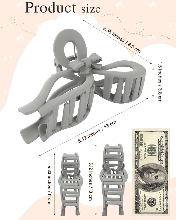 4 PCS Bow Hair Clips for Women Bow Claw Clip 5" Extra Large Hair Claw Clips for Thick and Long Hair Cute Bows Big Clip