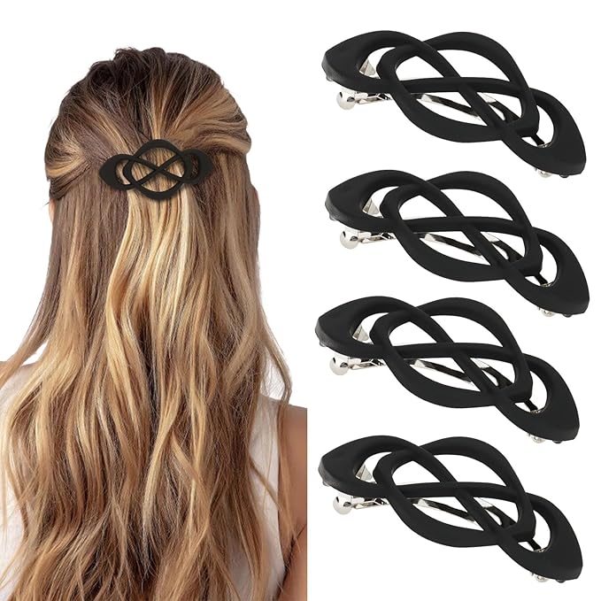 Black Hair Barrettes for Women 4packs Hair Clips French Hair Barrette Clip for Girls Vintage Hair Clips for Thick Thin Long Short Hair Stylish Hair Accessories for Women Girls