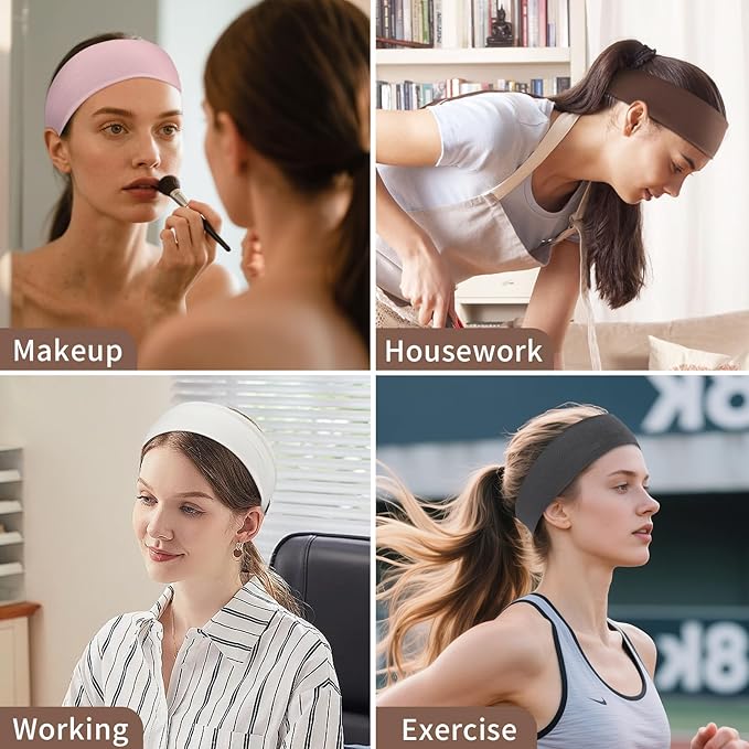 Panleding 12 Pack Sports Headbands for Women, Non-Slip Elastic Soft Hair Bands, Fashion Hair Warp for Workout, Yoga, Running, Fitness, Neutral Colors