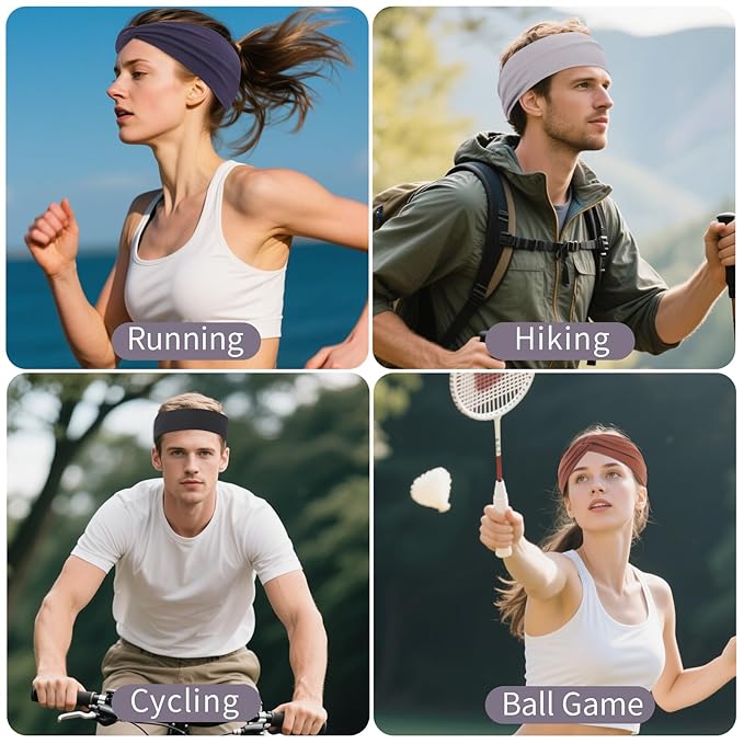 12 Pcs Stretchy Headbands for Women, Absorbed Sport Headband Soft Twist Knotted Hairbands for Daily Life Yoga Workout(Black/Dark blue/Brown/Grey)