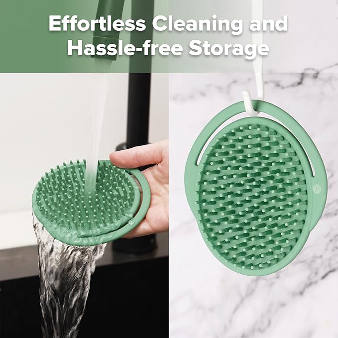 haakaa Silicone Shampoo Brush - Cradle Cap Brush Comb - Baby Hair Scrubber - Baby Bath Essentials - 1pk-Pea Green