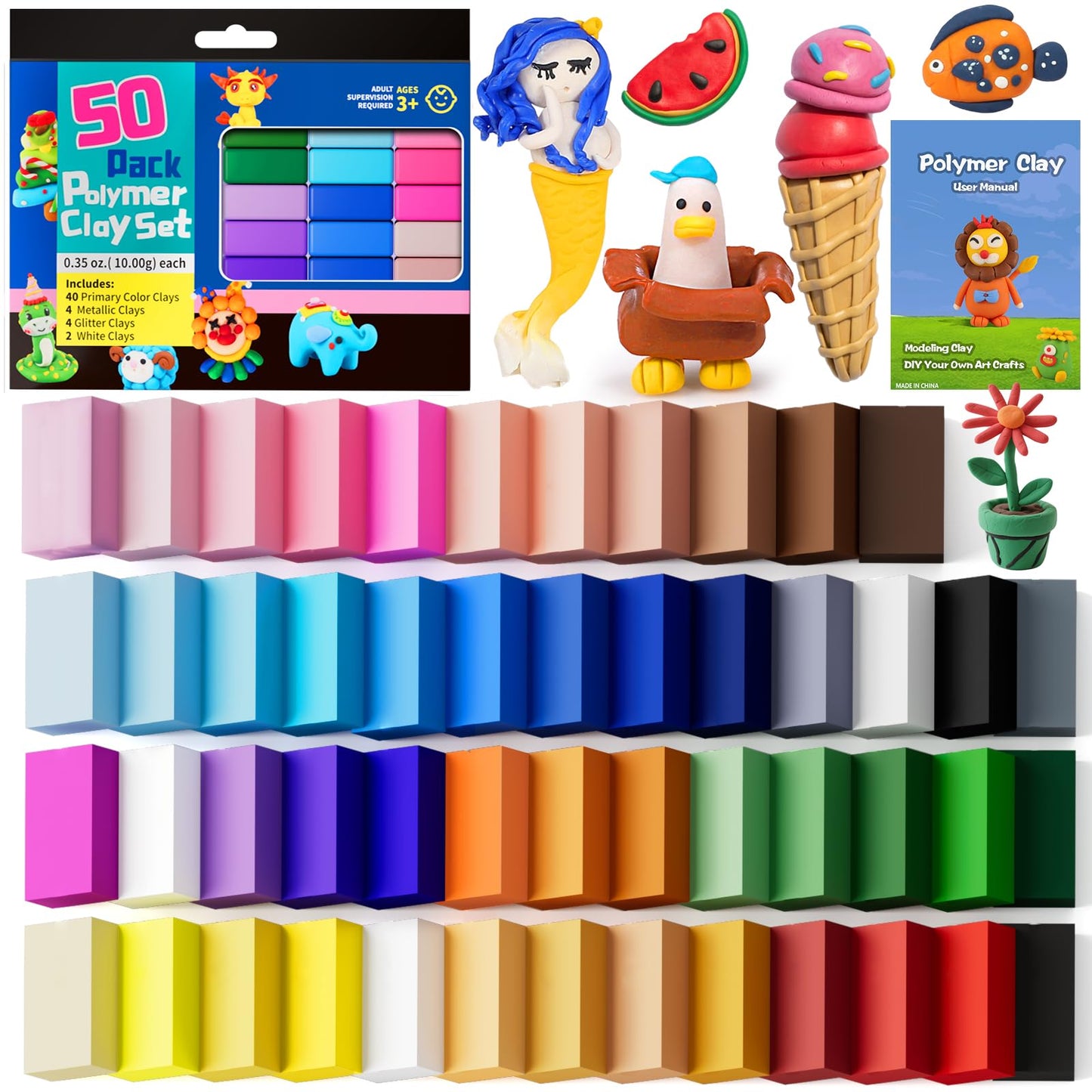 CiaraQ Polymer Clay Kit, Mini Modeling Clay Set for Kids/Beginners/Artist, 48 Colors