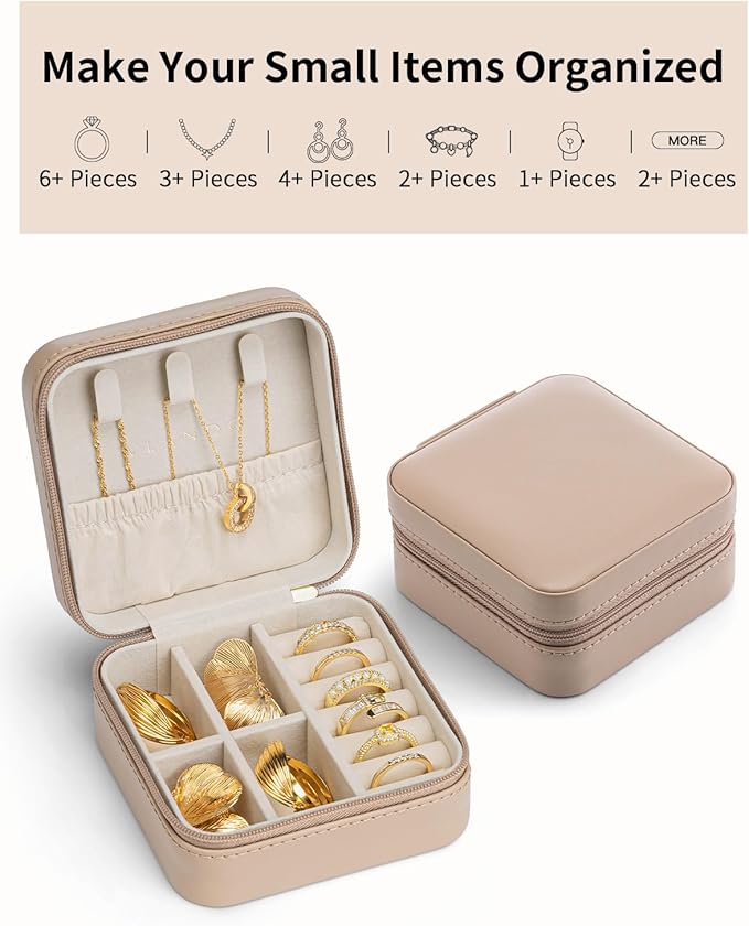 VLANDO Travel Jewelry Case - Teacher Appreciation Gifts for Women - Small Jewelry Travel Organizer Box Travel Essentials Gift for Teen Girl Women - Toffee