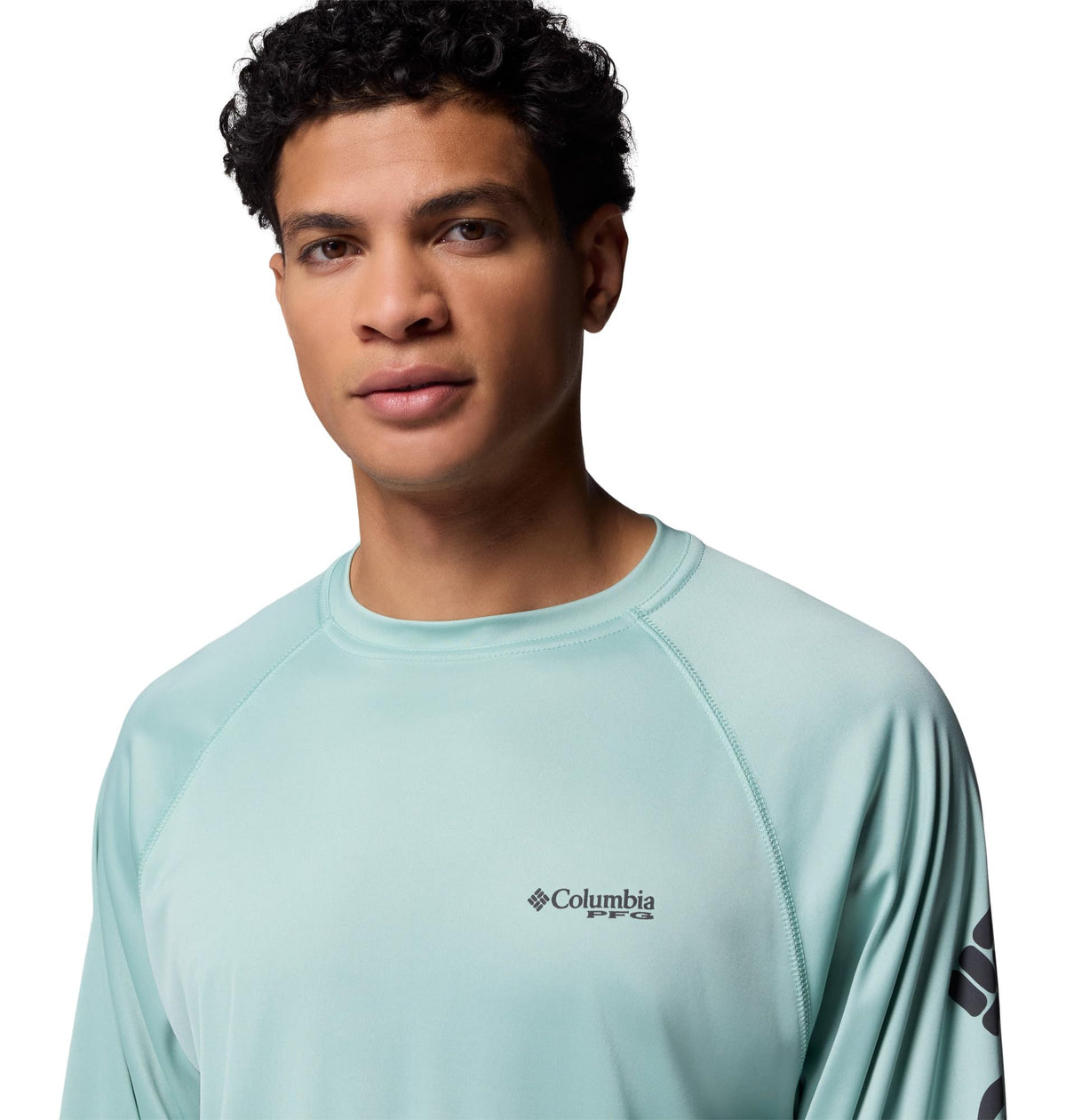 Columbia Men's PFG Terminal Tackle Long Sleeve Fishing Shirt, Misty Jade/Shark Logo, Large Tall