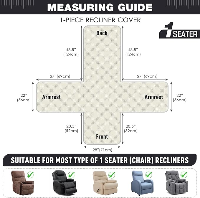 TAOCOCO Waterproof Recliner Chair Cover, Non Slip Oversized Recliner Covers for Recliner Chair with Pocket, Reclining Chair Cover Furniture Protector for Kids, Pets(28'', Charcoal Gray)