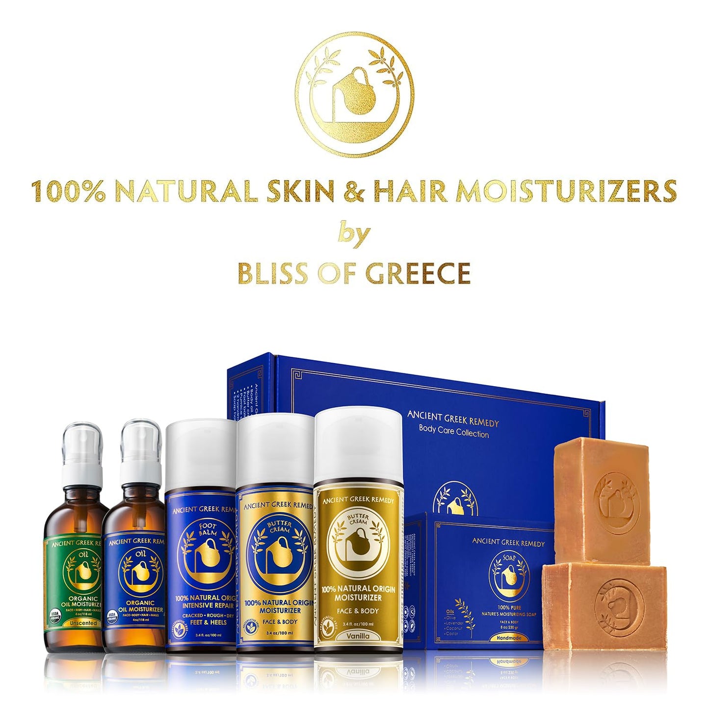 Ancient Greek Remedy Body Oil 8 oz - Organic After Shower Face Oil & Body Moisturizer for Dry Skin - Almond, Jojoba, Olive, Lavender, Vitamin E Oils - Natural Clean Facial Skincare for Women & Men