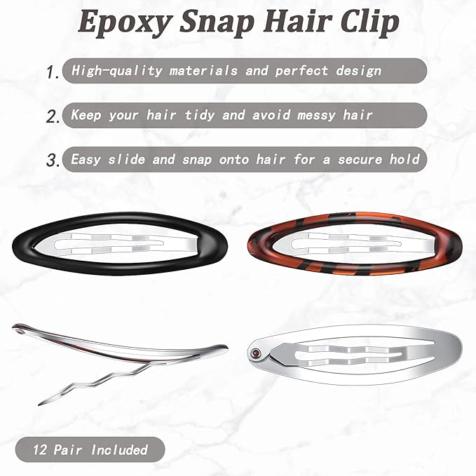 Waydress 12 Pcs Hair Clip Barrettes for Women Oval Snap Tortoise Metal Snap Clips Thin Hair Grips Ellipse Clips Non Slip Barrettes Accessories, 2.8 In(Fresh Style)