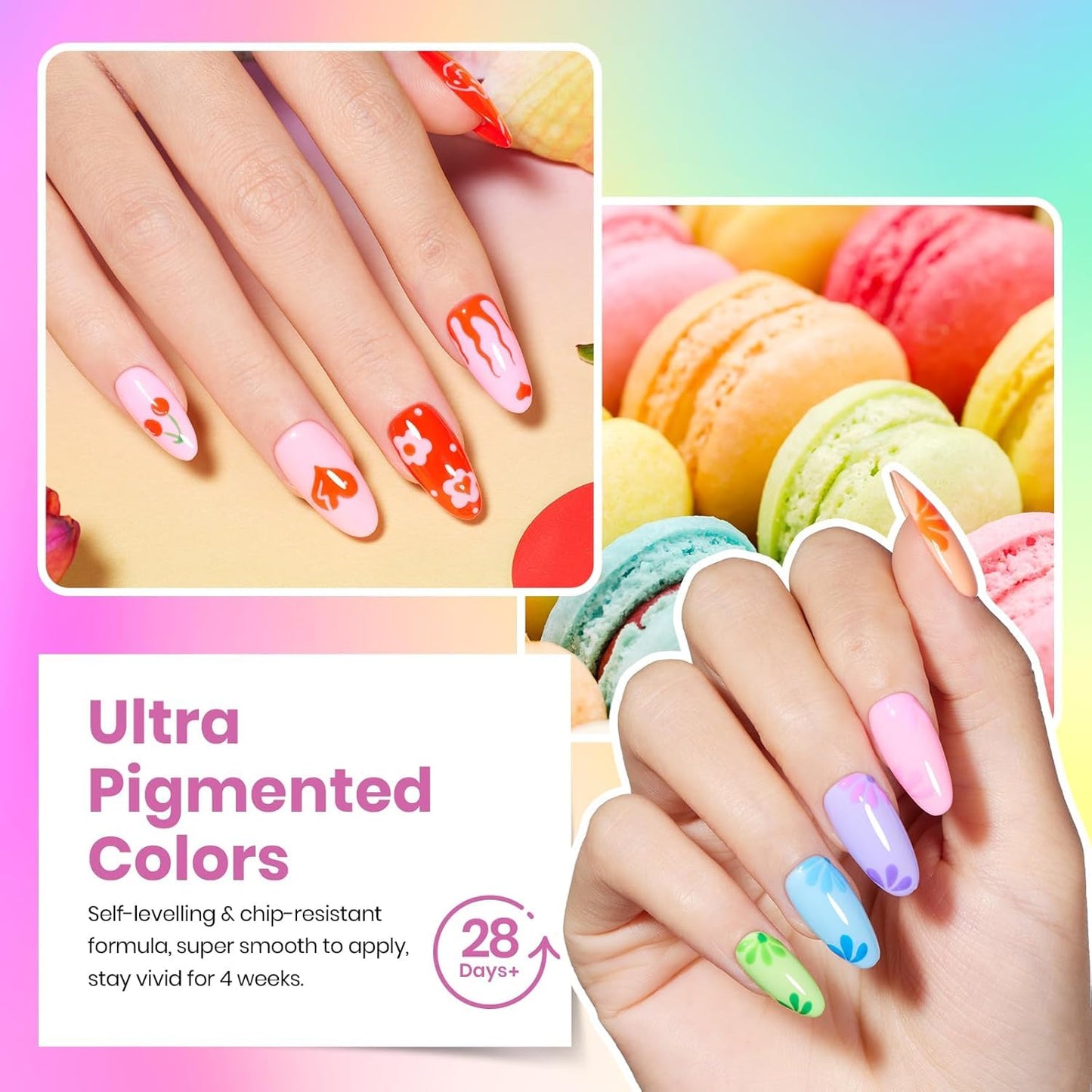 Beetles Spring Gel Polish Set - 36 Colors Pastel Neon Rainbow Bright Color Gel Polish Set with Base Coat Glossy Matte & Glitter Top Coat Pink Red Yellow Manicure Vivid Whimsy Summer Gifts for Women